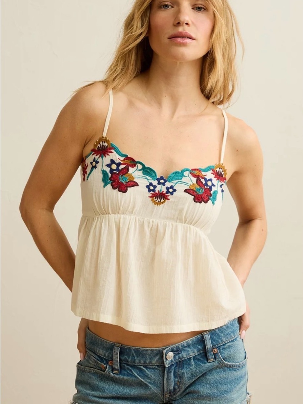 American Eagle Embroidered V-Neck Babydoll Cami (NWT)